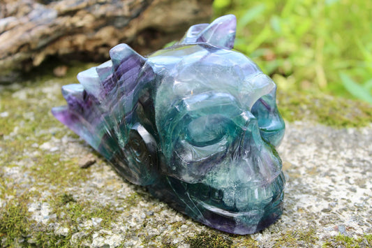 Rainbow Fluorite Crystal Skull with Wings ~ 59.86 oz ~ 6.12”x3.06”x3.23” ~