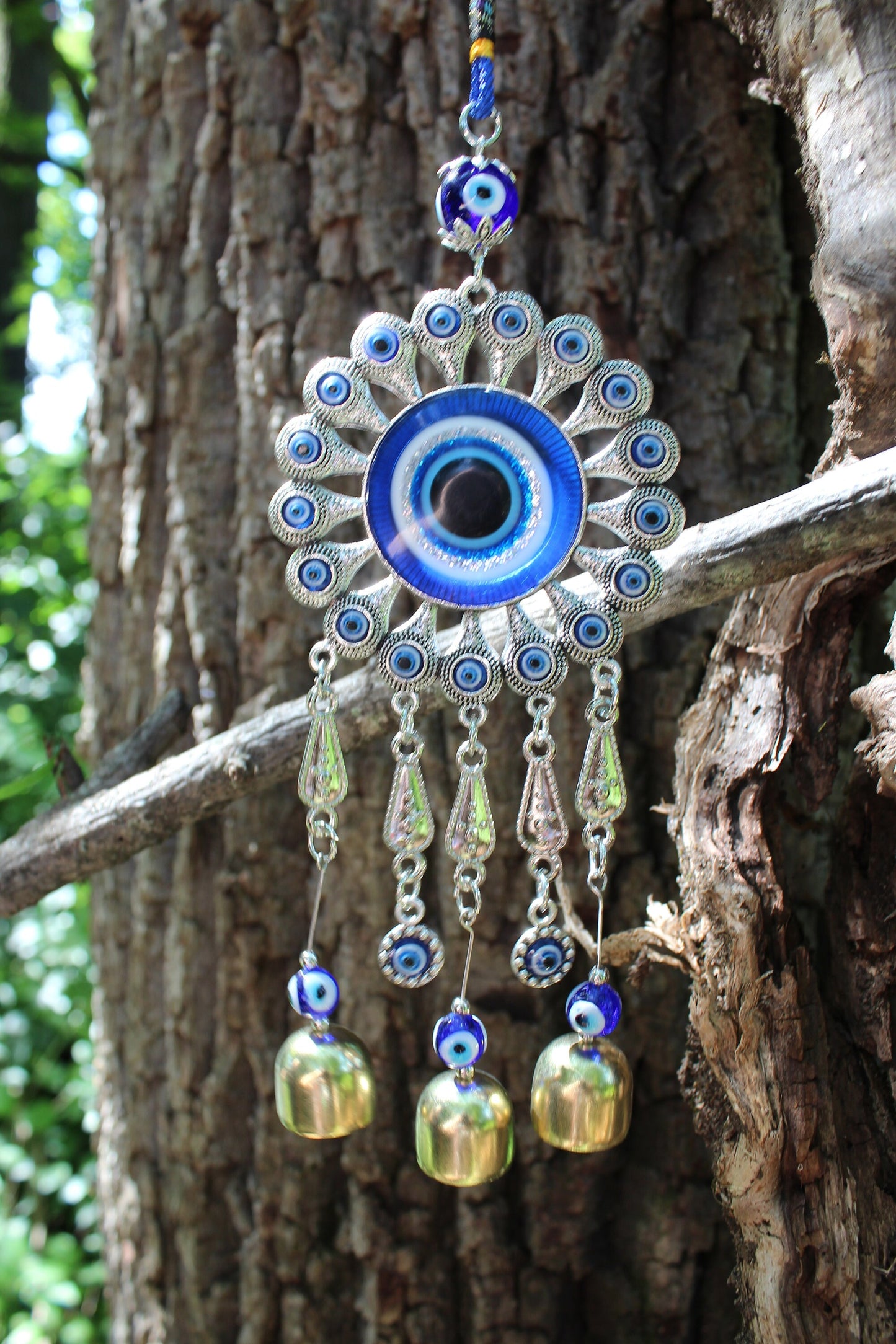 Wheel Evil Eye Hanger ~ Peacock ~ New Beginnings and Protection ~ 12” L