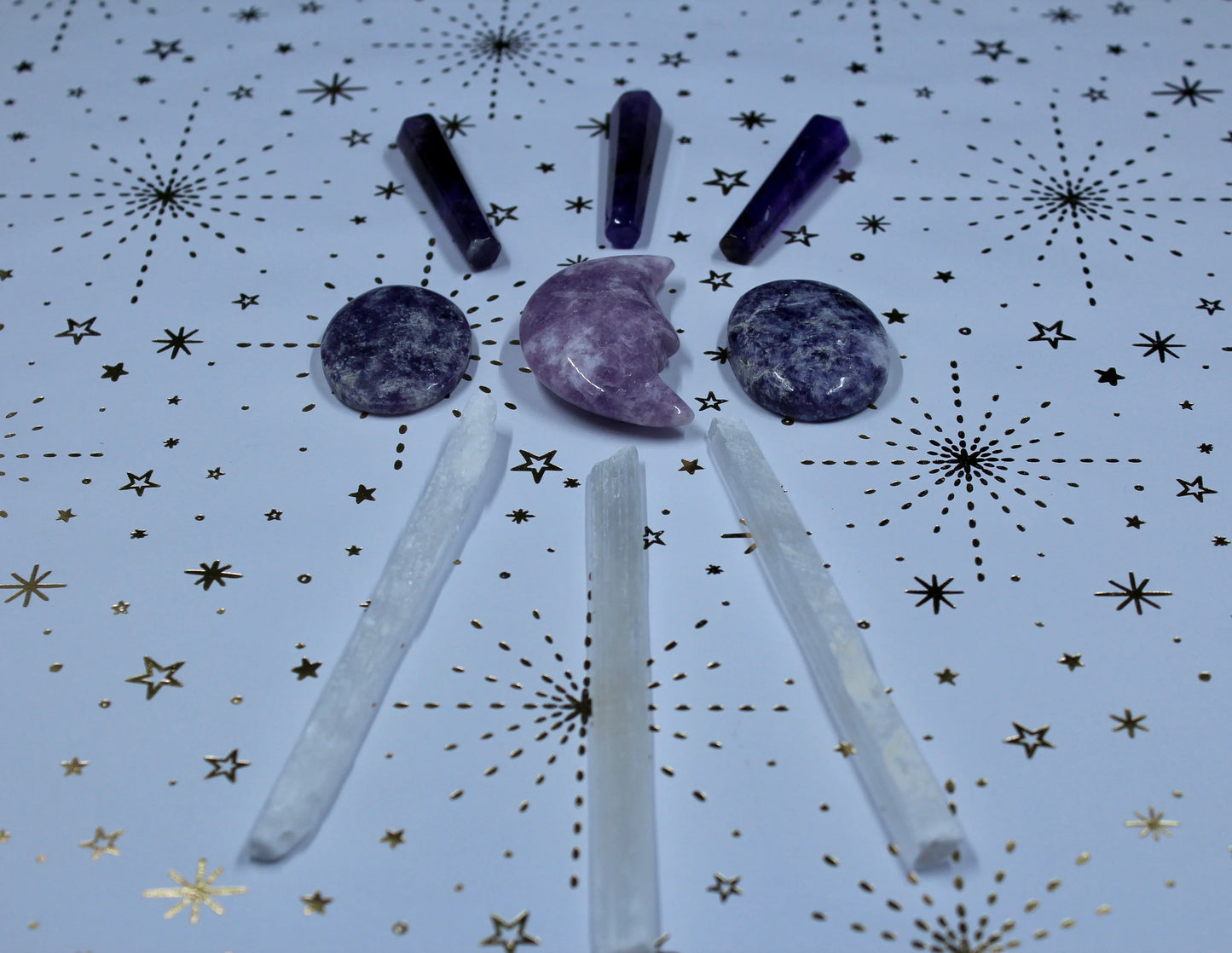 Crystal Grid  ~ Amethyst Lepidiolite Selenite ~ Moon Vibes ~