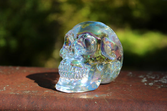 Aura Glass Skull ~ Iridescent ~ Multicolored Rainbow ~ 3 inch size ~ Quality ~ 296 gram weight ~