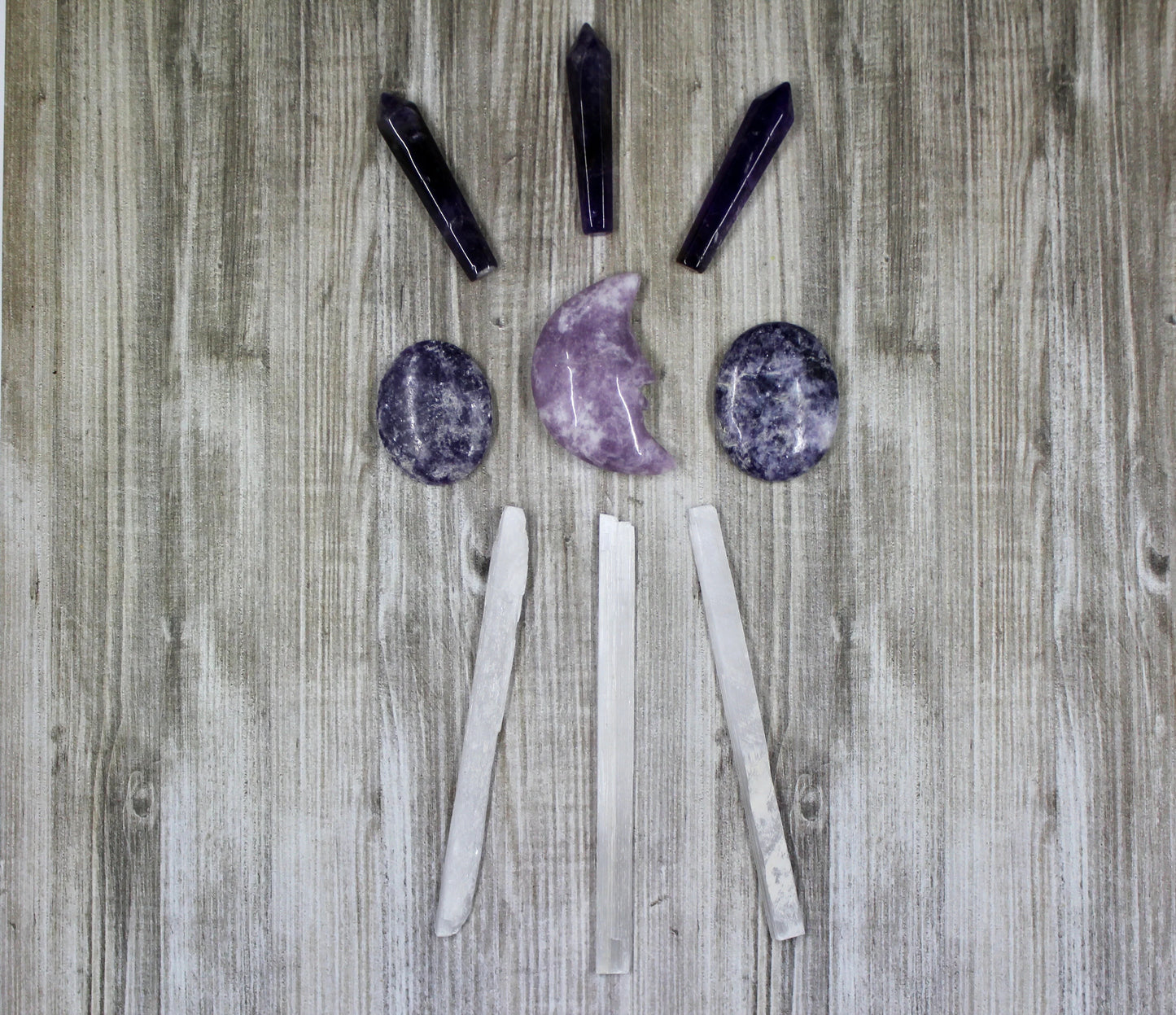 Crystal Grid  ~ Amethyst Lepidiolite Selenite ~ Moon Vibes ~