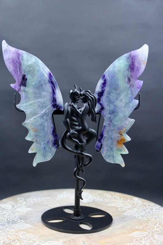 Rainbow Fluorite Butterfly Wings Carving ~ wings 5.02”x2.25”x.31” ~ Stand Included 6”x5” ~ The Lovers ~ Unique Find ~