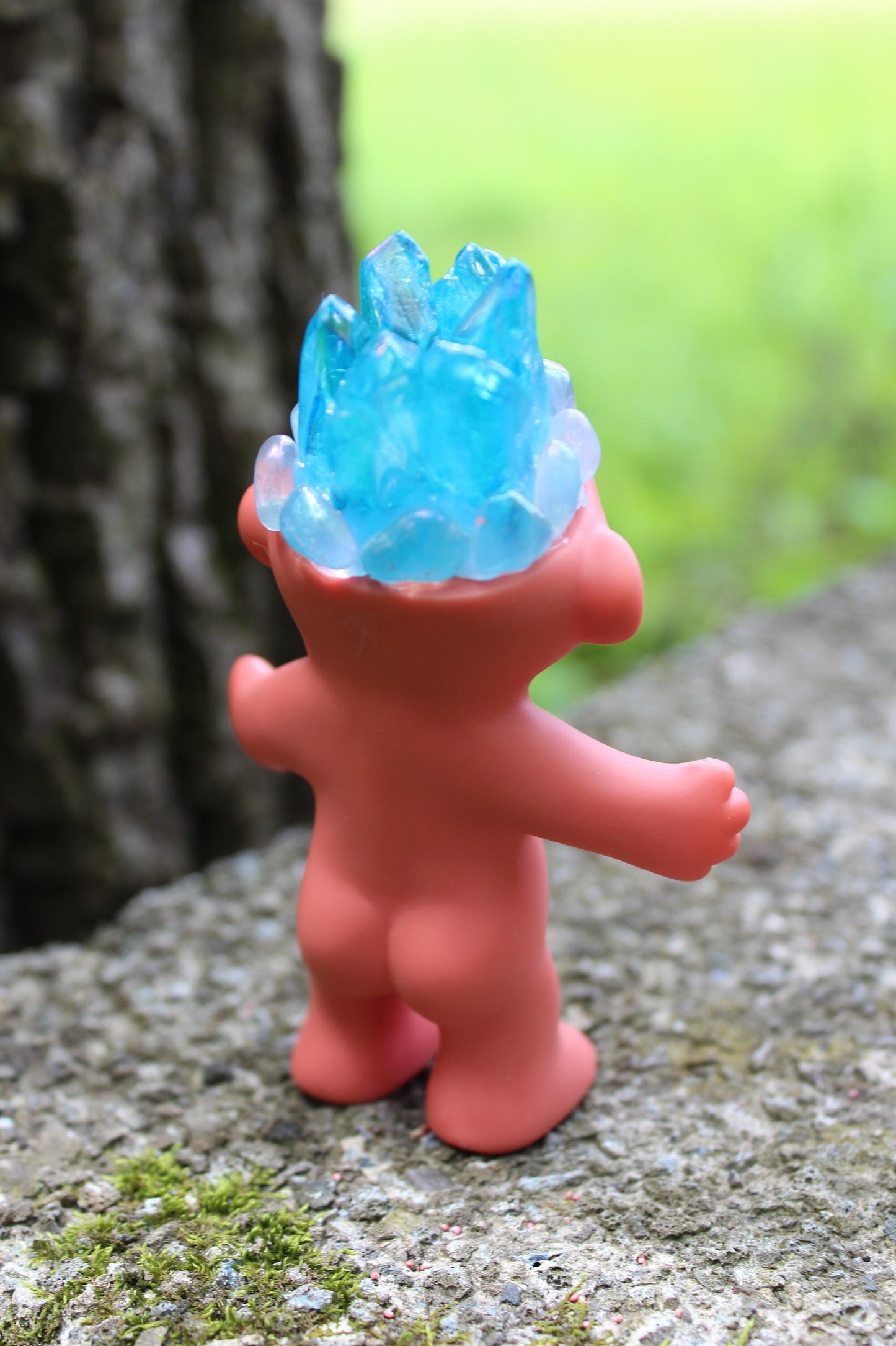 Aura Iridescent Clear Quartz Crystal Troll Doll  ~ 4” tall ~ Handmade ~ Vinyl Vintage Replica ~ Blue Pink Red  ~