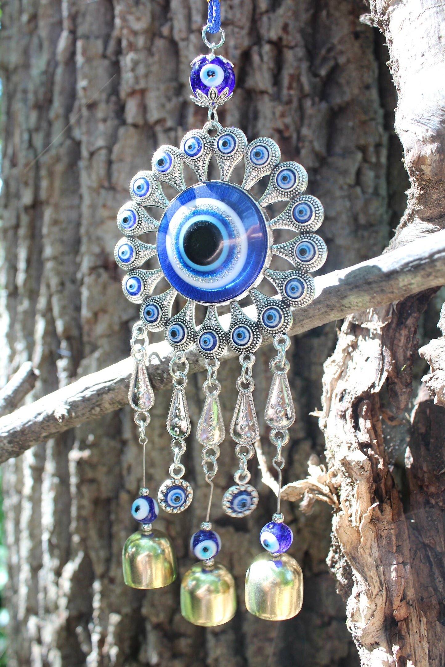 Wheel Evil Eye Hanger ~ Peacock ~ New Beginnings and Protection ~ 12” L