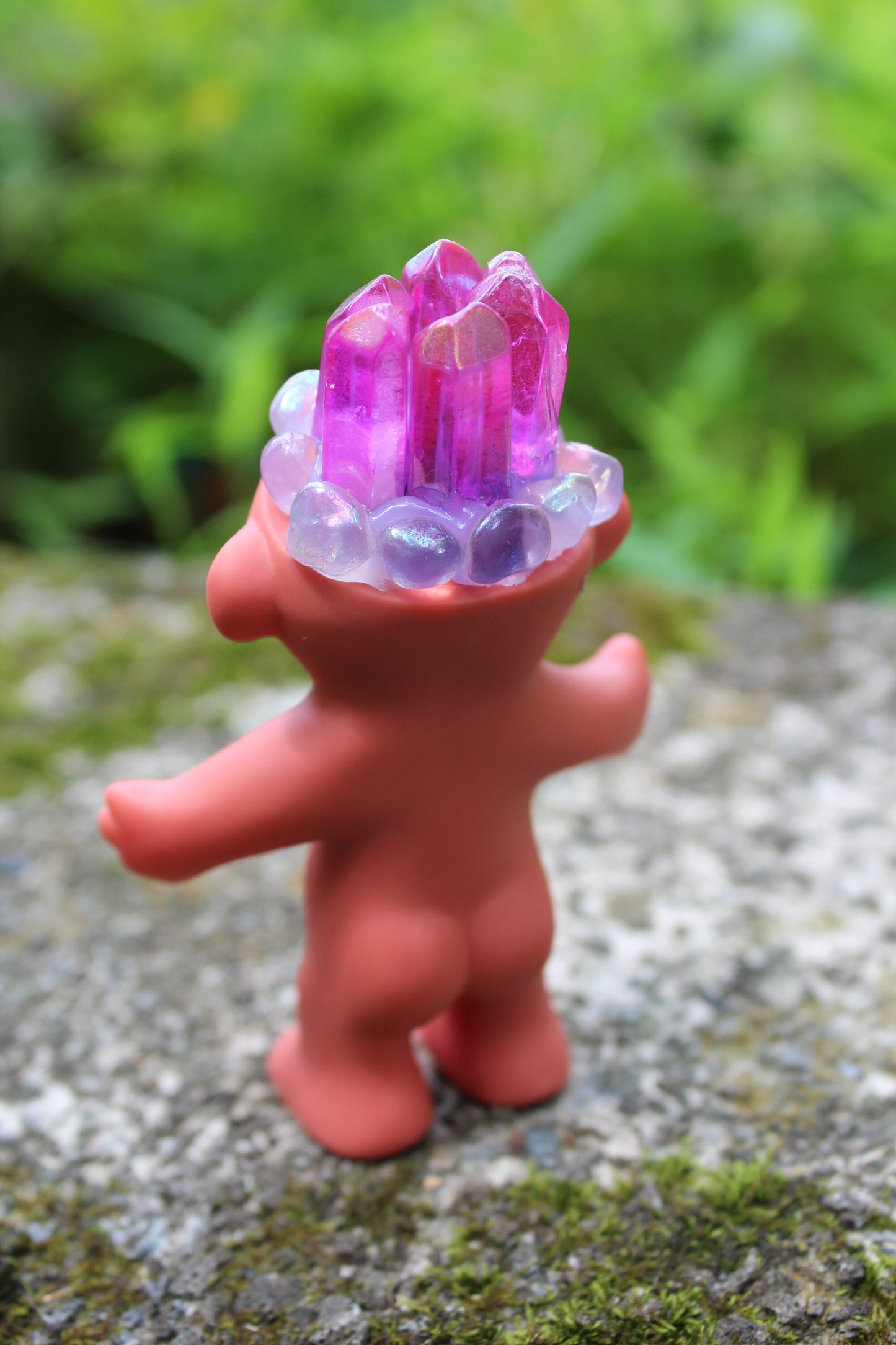 Aura Iridescent Clear Quartz Crystal Troll Doll  ~ 4” tall ~ Handmade ~ Vinyl Vintage Replica ~ Blue Pink Red  ~