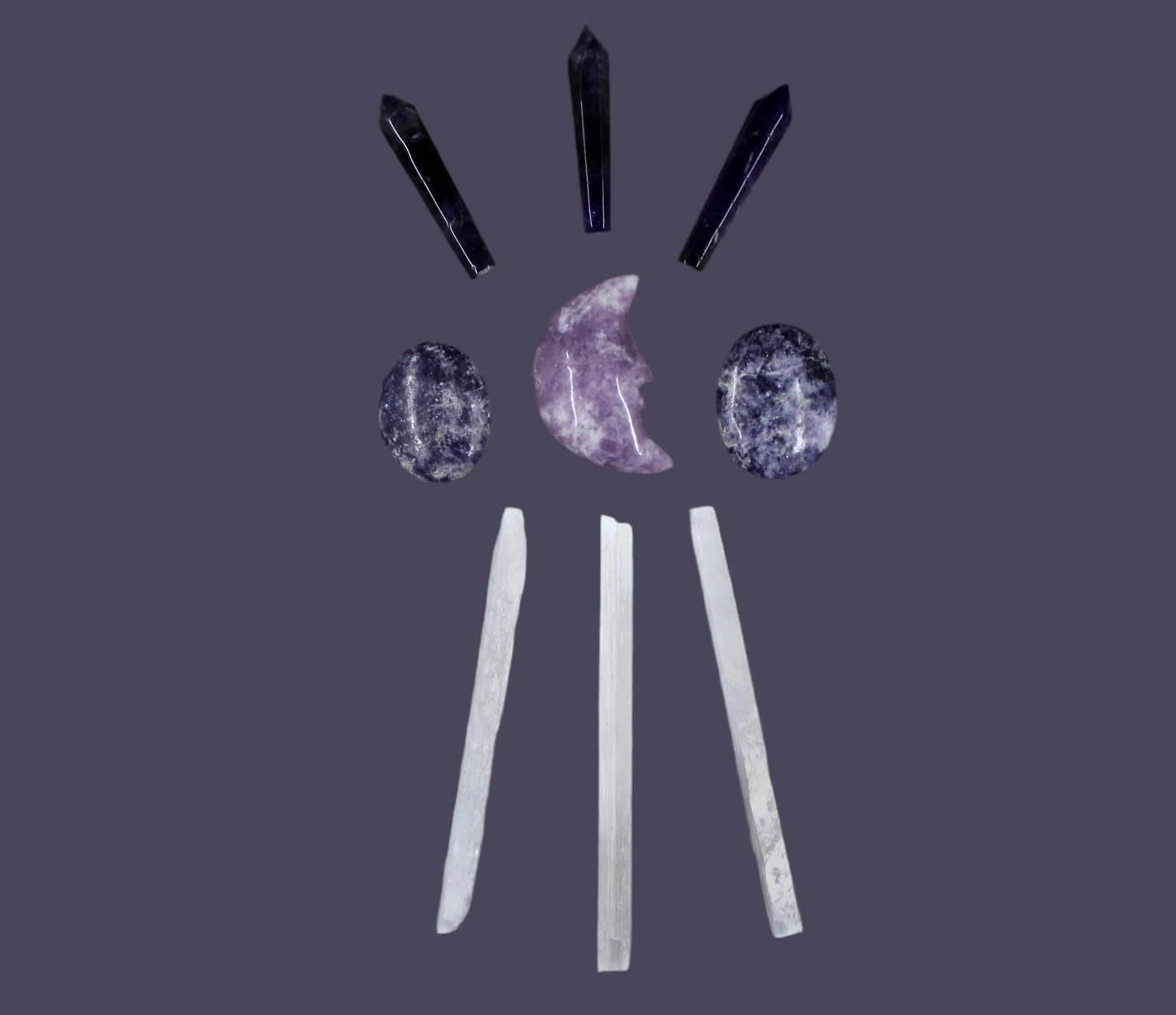 Crystal Grid  ~ Amethyst Lepidiolite Selenite ~ Moon Vibes ~