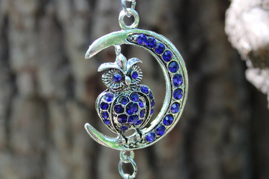 Owl Evil Eye Hanger ~ Mini ~ New Beginnings and Protection ~ indigo glass ~ 6.5” L 1.5” ~ Imported~ Metal~