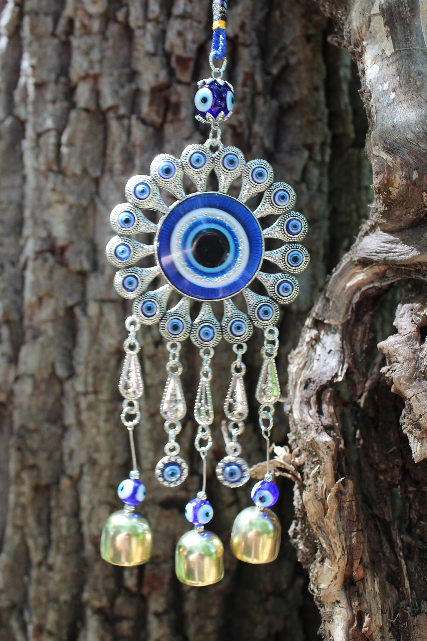 Wheel Evil Eye Hanger ~ Peacock ~ New Beginnings and Protection ~ 12” L