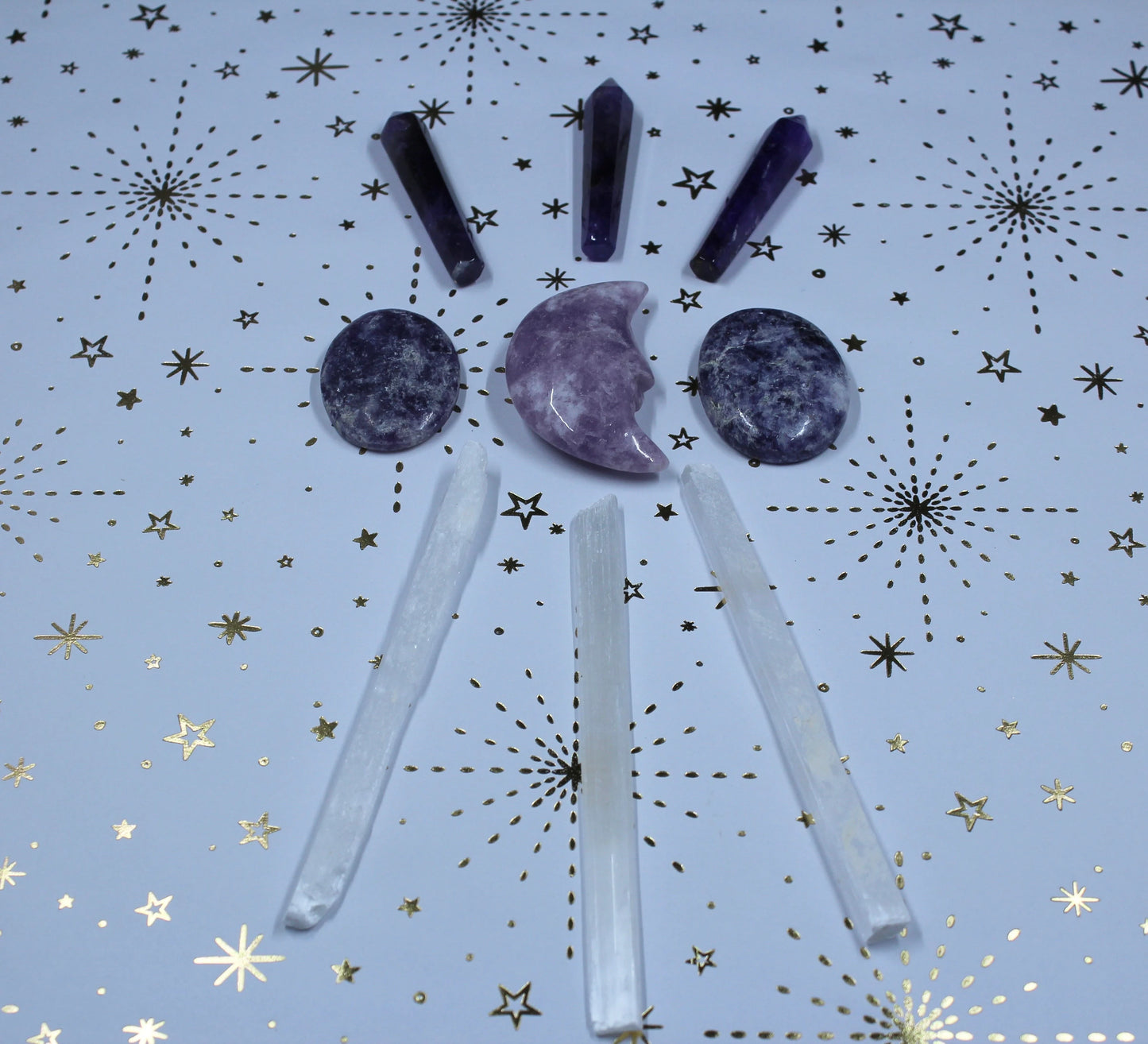 Crystal Grid  ~ Amethyst Lepidiolite Selenite ~ Moon Vibes ~