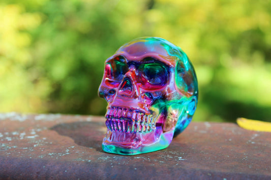 Aura Glass Skull ~ Multicolored Rainbow ~ 3” ~ Quality ~ 296 grams