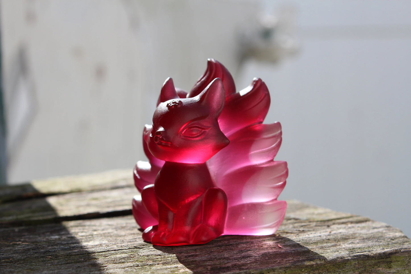 Nine Tail Fox Statue Carving ~ Frosted Aura Glass ~ Beautiful Quality ~Good Luck and Protection ~ 2.50” ~